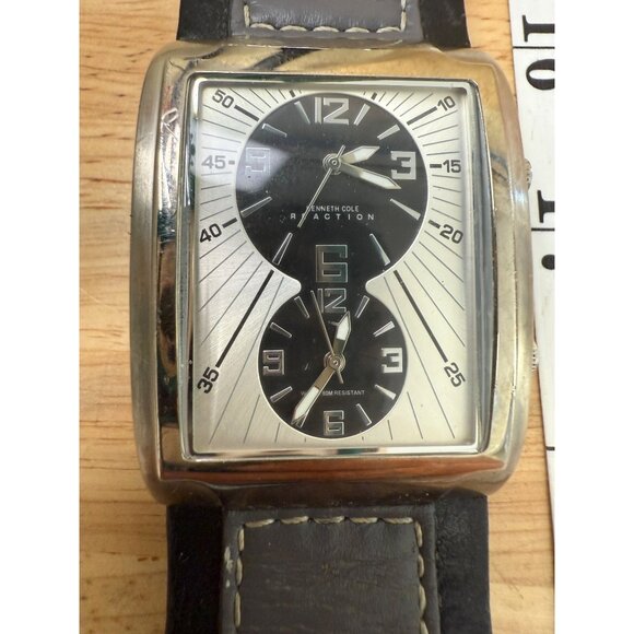 Kenneth Cole Reaction Mens Dual Dial Black & Silver Watch Stainless NOT TESTED - Picture 1 of 14